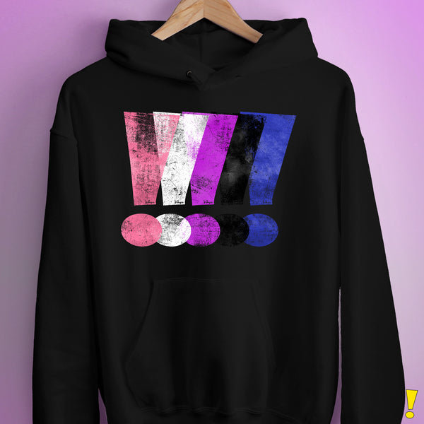 Genderfluid Pride Grunge Exclamation Points Hoodie - Black